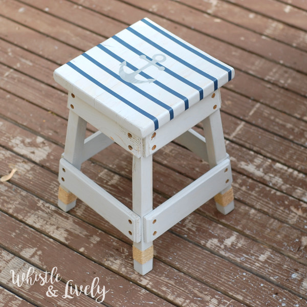 Nautical Stool Refinish - Turn a bland wood stool into a fun nautical themed piece, perfect for a bathroom or your oceanic-themed room!