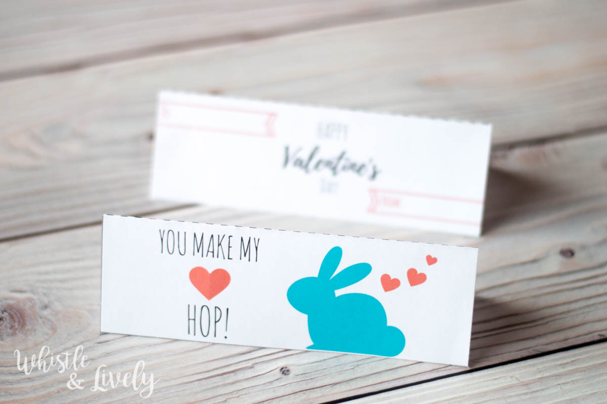FREE Printable - Make these easy and adorable bunny valentines with this cute printable! Just print, cut and staple to a snack bag of bunny crackers! 