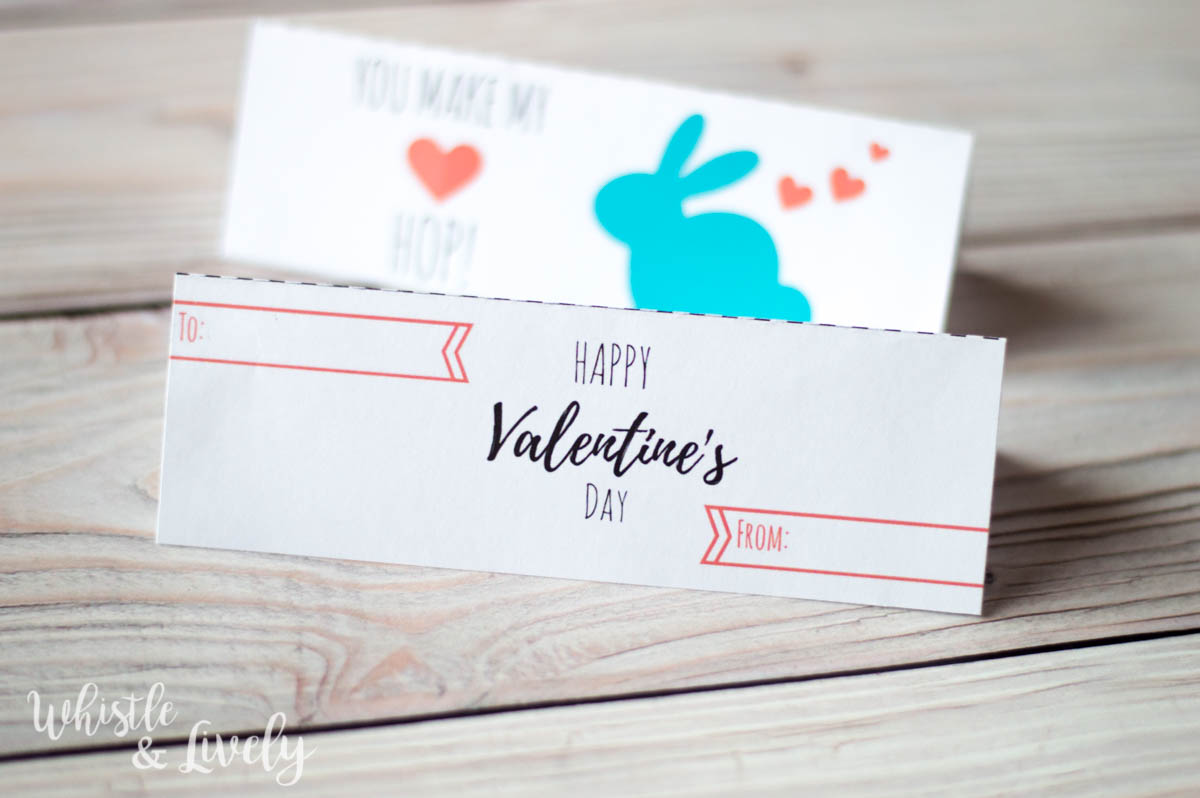 FREE Printable - Make these easy and adorable bunny valentines with this cute printable! Just print, cut and staple to a snack bag of bunny crackers! 