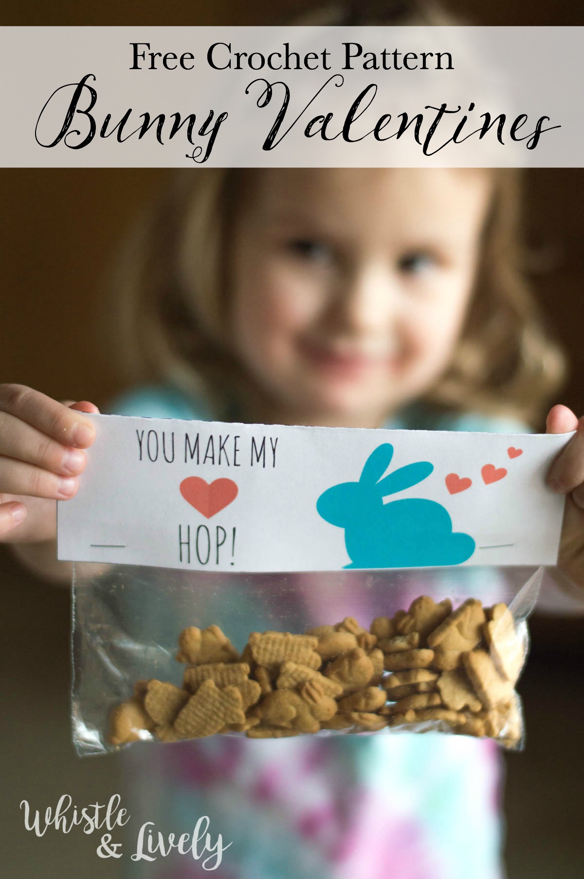 FREE Printable - Make these easy and adorable bunny valentines with this cute printable! Just print, cut and staple to a snack bag of bunny crackers! 