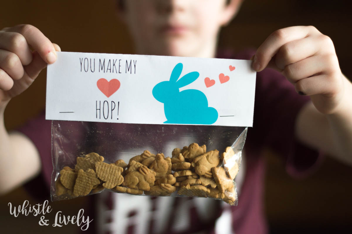FREE Printable - Make these easy and adorable bunny valentines with this cute printable! Just print, cut and staple to a snack bag of bunny crackers! 